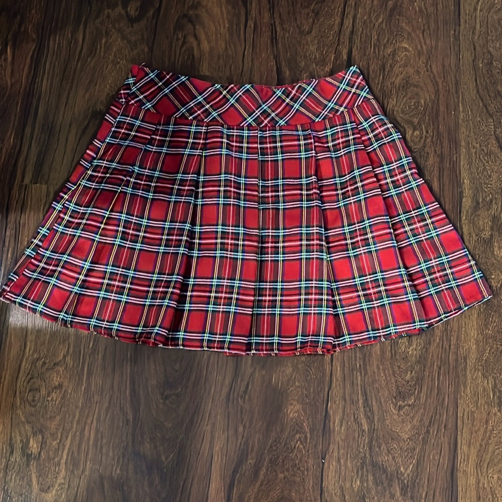 SHEIN 1xl red plaid pleated a-line skirt
